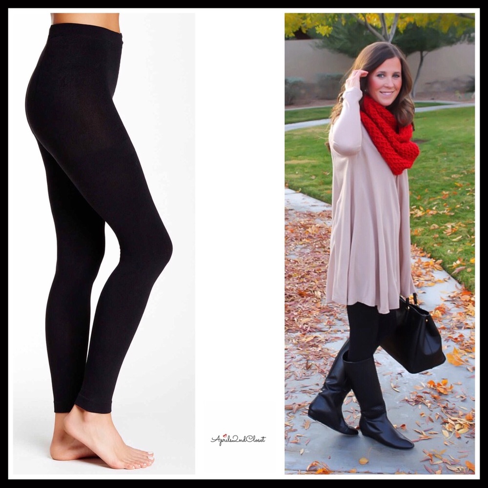BLACK FLEECE LINED LEGGINGS FOOTLESS TIGHTS - Picture 8 of 8
